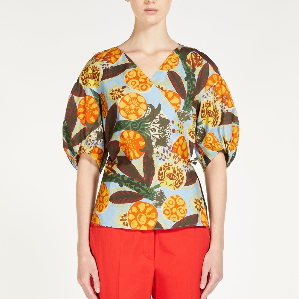 Weekend Max Mara ARGENTA Colorful Wrap Top Cotton Poplin